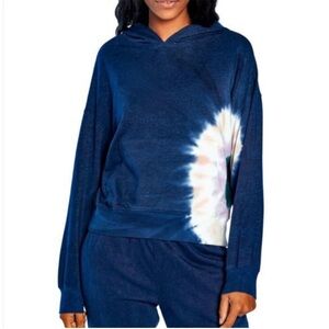 Wildfox Hadley Navy Tie Dye Hooded French Terry Sweatshirt XL